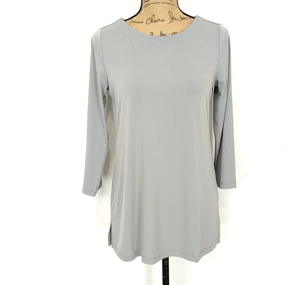 Susan Graver Gray Tunic‎ Top 3/4 Sleeve Minimalist Casual Base Layer Basic sz XS